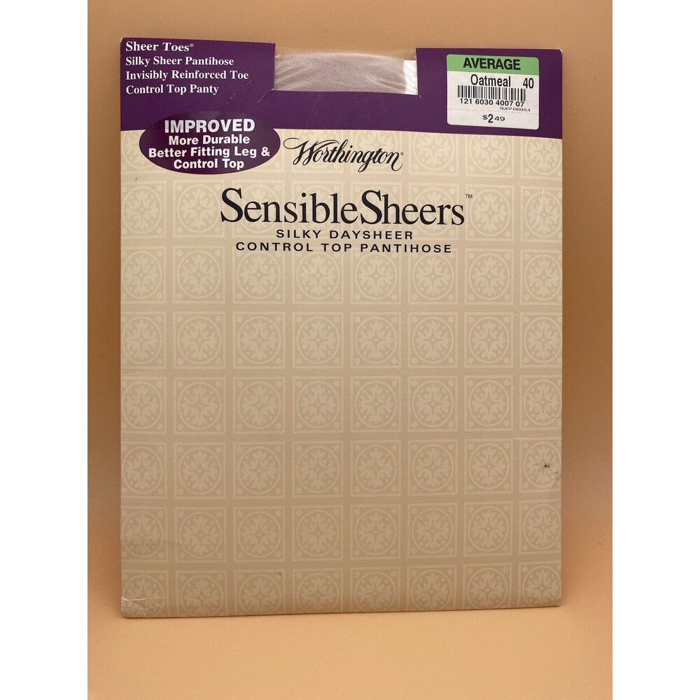 Vtg 90s Worthington Sensible Sheers Control Top Pantyhose Average Oatmeal NIP